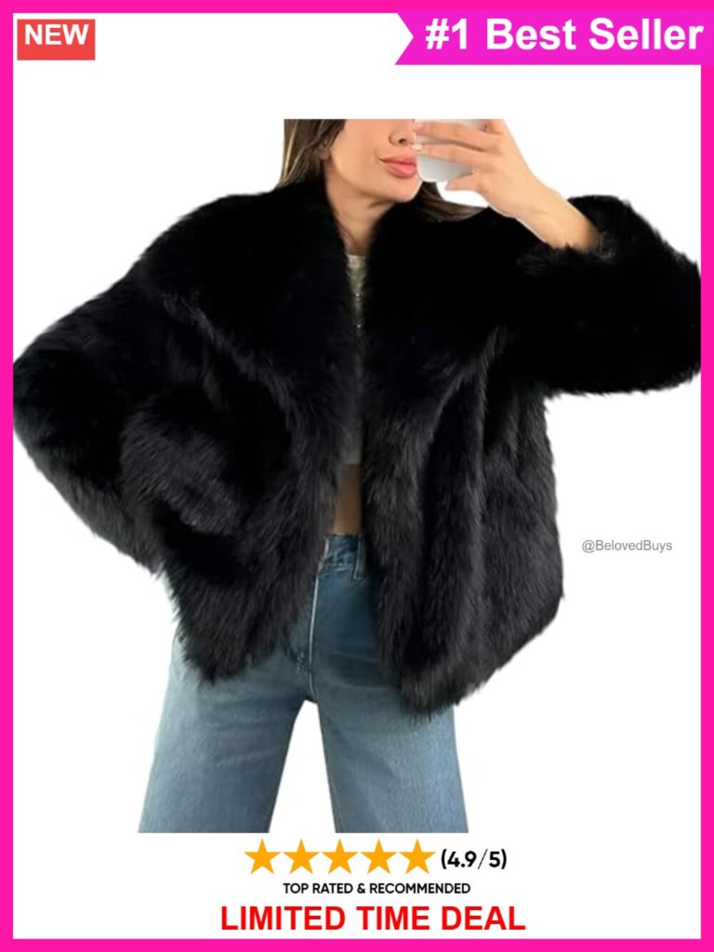 Faux Fur Coat Fluffy Short Jacket Lapel Shaggy Winter Parka Warm